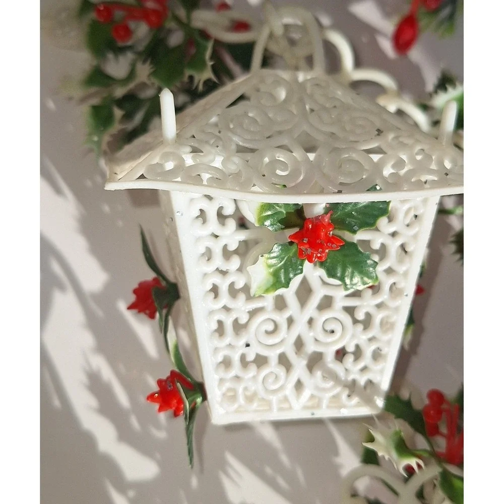 VTG MCM plastic Christmas garland houses holly snowman bell angel kitschy